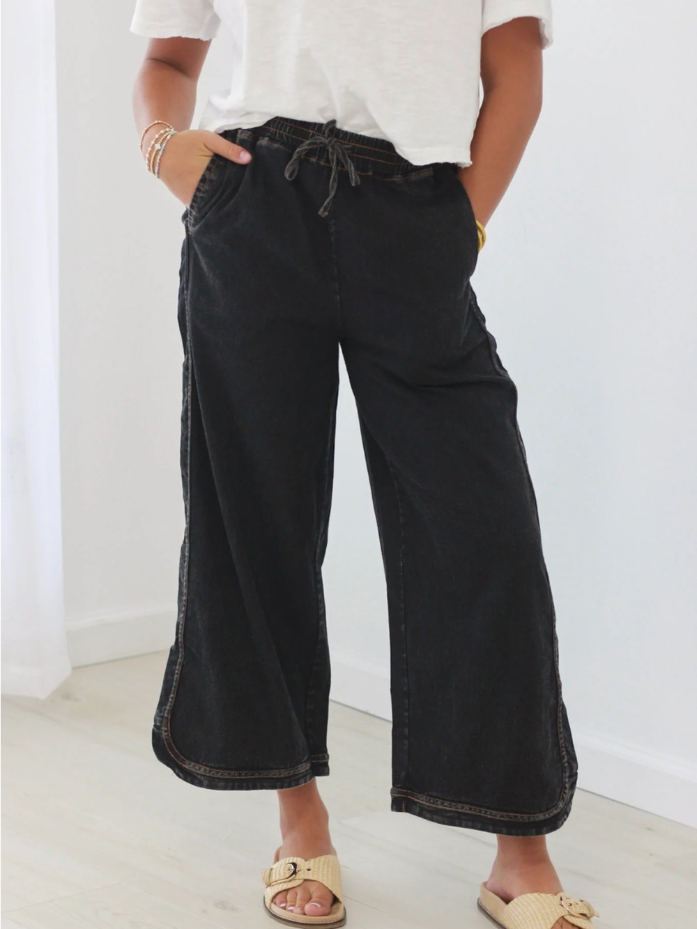 EASEL Meant to be mineral wash pants in black XL